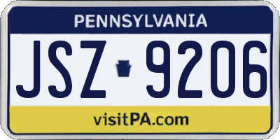 PA license plate JSZ9206