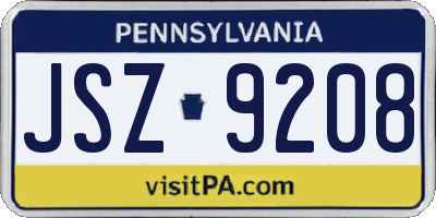 PA license plate JSZ9208