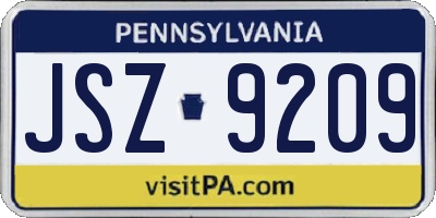 PA license plate JSZ9209