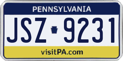 PA license plate JSZ9231