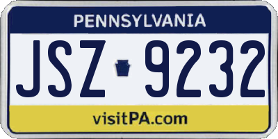 PA license plate JSZ9232