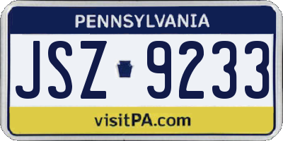 PA license plate JSZ9233