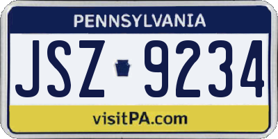 PA license plate JSZ9234