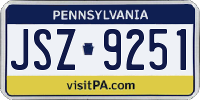 PA license plate JSZ9251