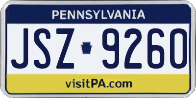PA license plate JSZ9260