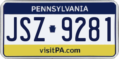 PA license plate JSZ9281