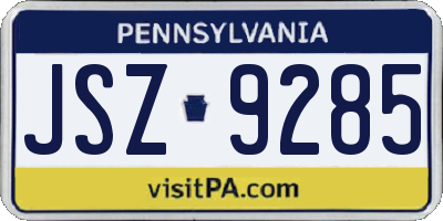 PA license plate JSZ9285