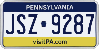 PA license plate JSZ9287