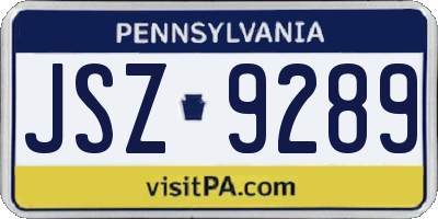 PA license plate JSZ9289