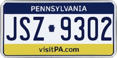 PA license plate JSZ9302