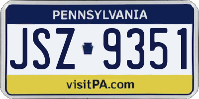 PA license plate JSZ9351