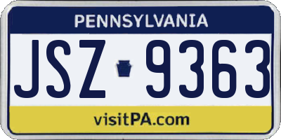 PA license plate JSZ9363