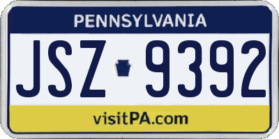 PA license plate JSZ9392
