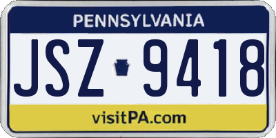 PA license plate JSZ9418