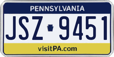 PA license plate JSZ9451