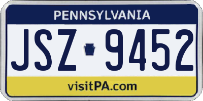 PA license plate JSZ9452