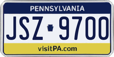 PA license plate JSZ9700