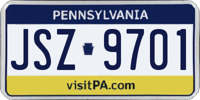 PA license plate JSZ9701