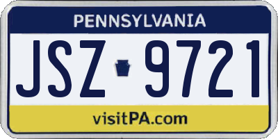 PA license plate JSZ9721