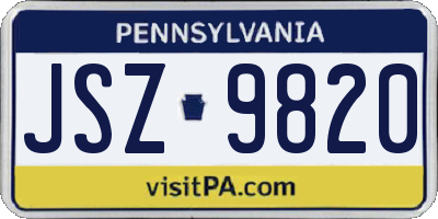 PA license plate JSZ9820
