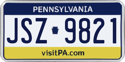 PA license plate JSZ9821