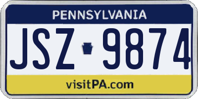 PA license plate JSZ9874