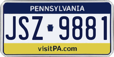 PA license plate JSZ9881