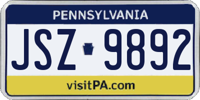 PA license plate JSZ9892