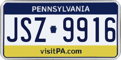 PA license plate JSZ9916