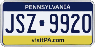 PA license plate JSZ9920