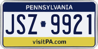 PA license plate JSZ9921