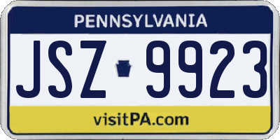 PA license plate JSZ9923