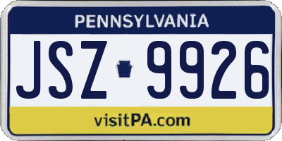 PA license plate JSZ9926