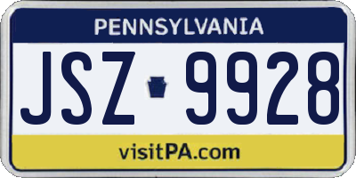PA license plate JSZ9928
