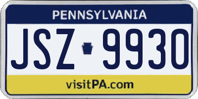 PA license plate JSZ9930