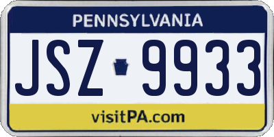 PA license plate JSZ9933