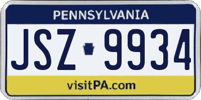 PA license plate JSZ9934