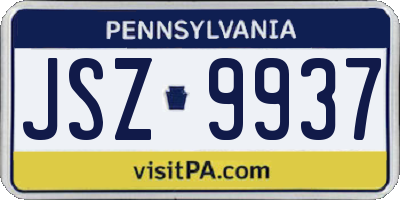 PA license plate JSZ9937
