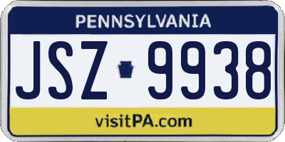PA license plate JSZ9938