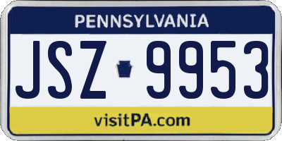 PA license plate JSZ9953