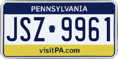 PA license plate JSZ9961