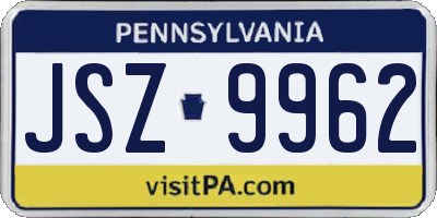 PA license plate JSZ9962