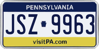 PA license plate JSZ9963