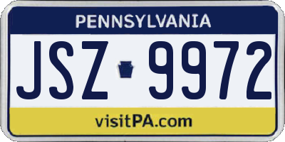 PA license plate JSZ9972