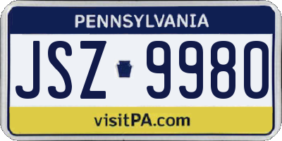 PA license plate JSZ9980
