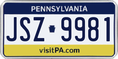 PA license plate JSZ9981