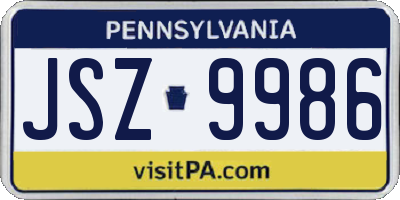 PA license plate JSZ9986