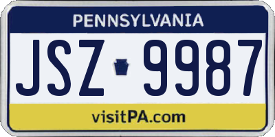 PA license plate JSZ9987