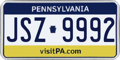 PA license plate JSZ9992
