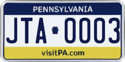 PA license plate JTA0003